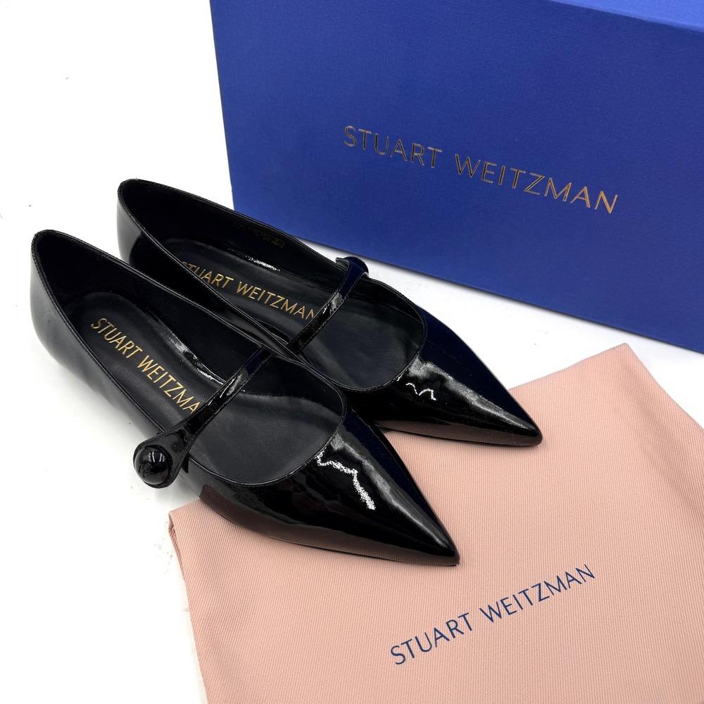 Stuart Weitzman Mary Jane Flat Black Patent Leather Pointed Toe Women Sz 7 B